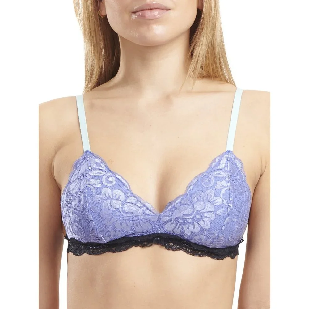 No Boundaries Juniors' Color Pop Triangle Lace Bralette Blue Size L